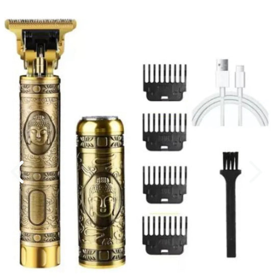 Máquina de Cortar Cabello y Barba Profesional Recargable Dorada – Cortadora Eléctrica Inalámbrica con Accesorios y Diseño Premium Budista